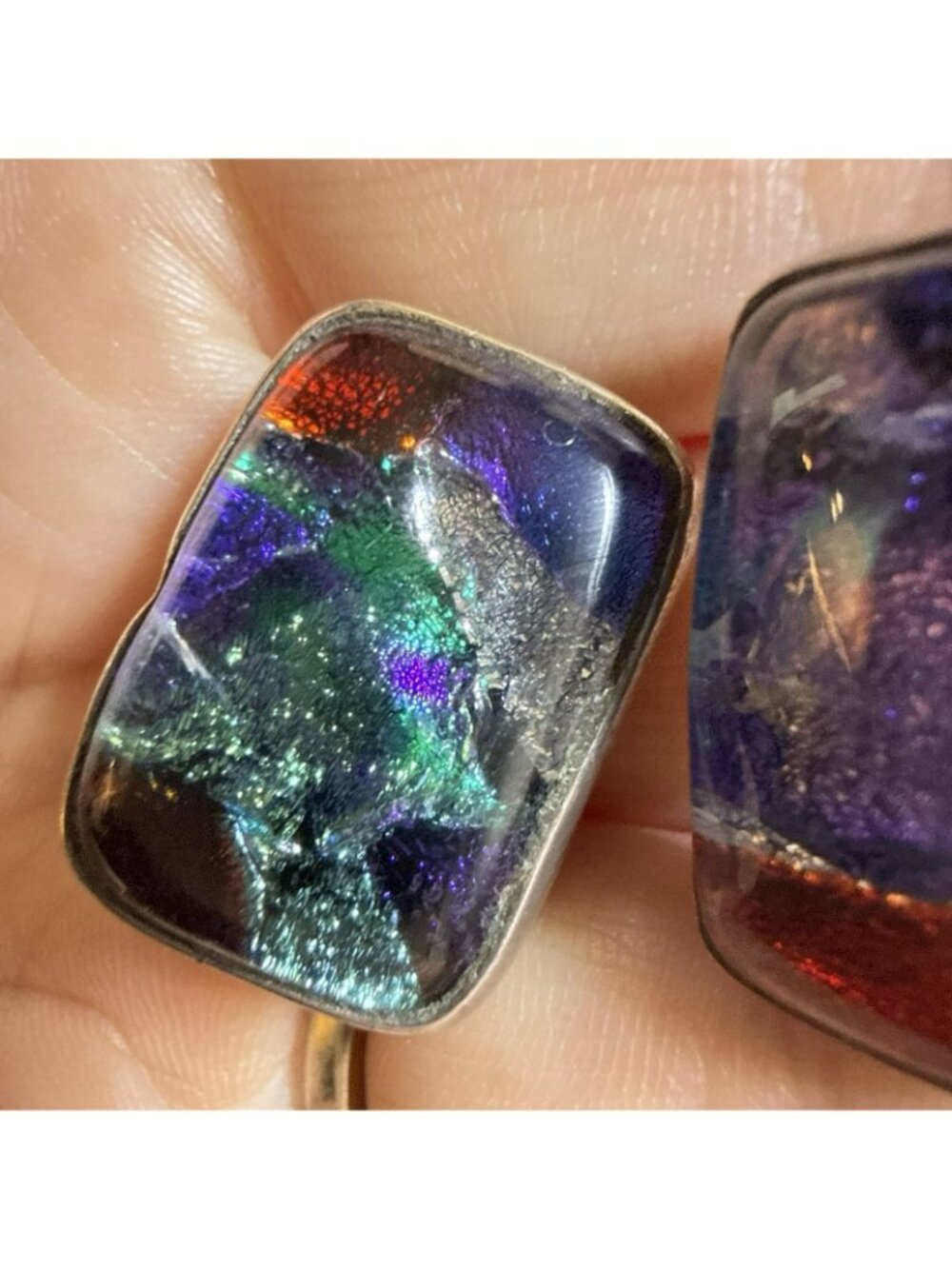 Charles Albert Earrings Dichroic Art Glass Sterling Silver Clip On 18g Colorful - Picture 12 of 13